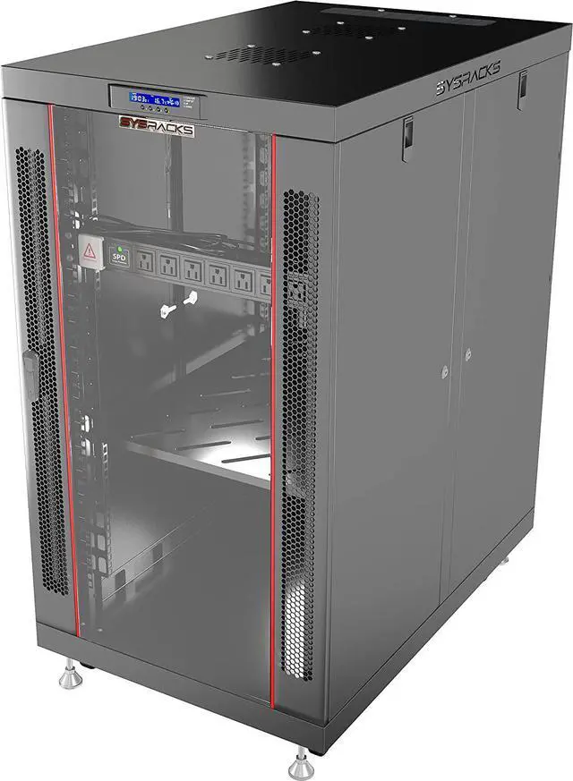 Alt view image 2 of 5 - Server Rack Locking Cabinet Network Enclosure Premium Series for Server AV Networking Computer and Other IT Equipment - 35-inch Depth - Thermosystem/LCD Screen (18U)