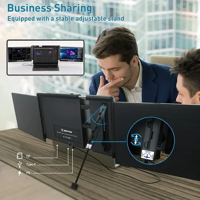 Alt view image 7 of 7 - Triple Portable Monitor for Laptop, 13.3" 1080P FHD Dual Monitor, One Cable Plug and Play Laptop Screen Extender for Mac/Windows, Support M1/M2 Chip MacBook Monitor for 13.3-17 Laptops