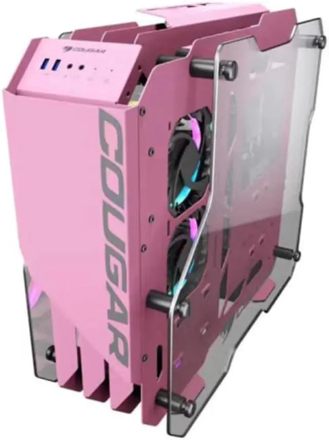 Alt view image 2 of 7 - Cougar Open-Frame Computer case ATX 240mm Radiator Aluminum Alloy Glass PC Game Case - Pink