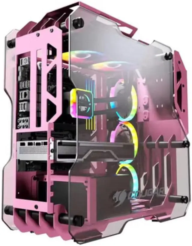 Alt view image 3 of 7 - Cougar Open-Frame Computer case ATX 240mm Radiator Aluminum Alloy Glass PC Game Case - Pink