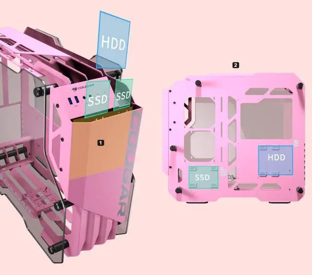 Alt view image 7 of 7 - Cougar Open-Frame Computer case ATX 240mm Radiator Aluminum Alloy Glass PC Game Case - Pink