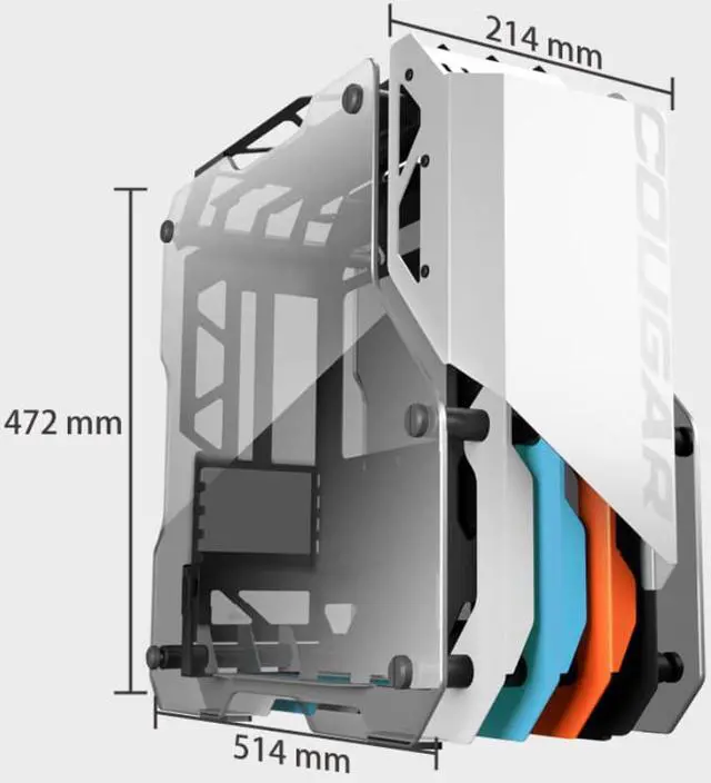 Alt view image 5 of 7 - Cougar Open-Frame Computer case ATX 240mm Radiator Aluminum Alloy Glass PC Game Case - White