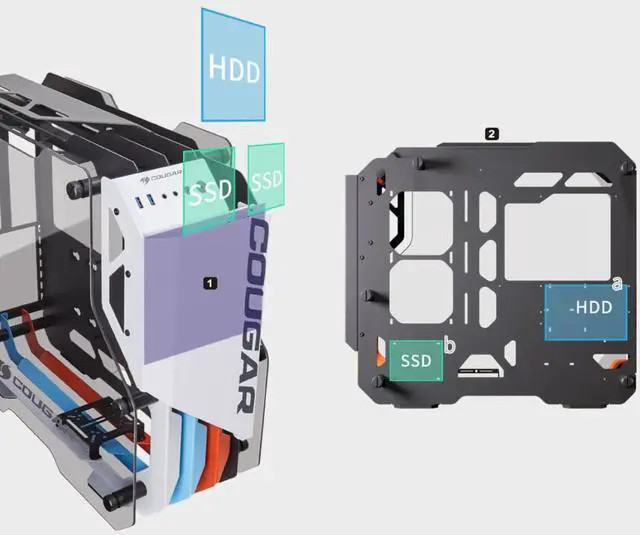 Alt view image 7 of 7 - Cougar Open-Frame Computer case ATX 240mm Radiator Aluminum Alloy Glass PC Game Case - White