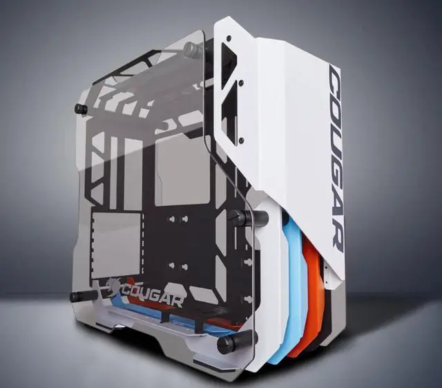 Alt view image 4 of 7 - Cougar Open-Frame Computer case ATX 240mm Radiator Aluminum Alloy Glass PC Game Case - White