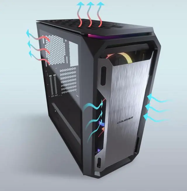 Alt view image 7 of 7 - Cougar ARGB MidTower E-ATX Gaming Computer Case , Support 360mm Water Cooling ,Aluminum Tempered Glass Side ,Gen-2 Type-C USB 3.0 PC Case
