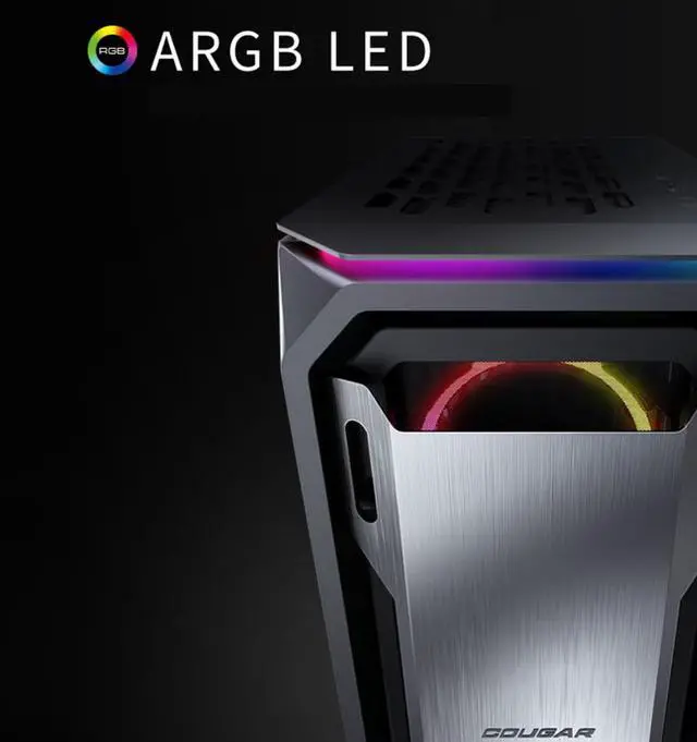 Alt view image 5 of 7 - Cougar ARGB MidTower E-ATX Gaming Computer Case , Support 360mm Water Cooling ,Aluminum Tempered Glass Side ,Gen-2 Type-C USB 3.0 PC Case