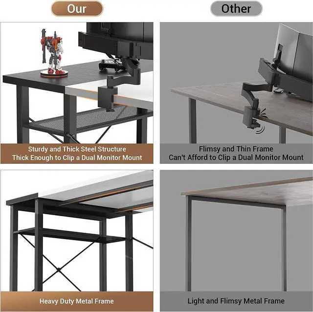 Alt view image 6 of 7 - Computer Desk with LED Lights, 55 Inch Desk with Power Outlet and USB, Reversible Large Desk with Moveable Monitor Stand, 55.2'' Gaming PC Table for Home Office, Workstation, White and Black