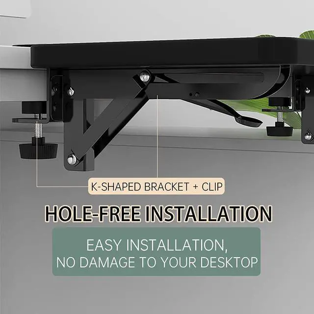 Alt view image 6 of 7 - Ergonomics Desk Extender Tray, 11.8"x5.9" Punch-Free Clamp on, Foldable Keyboard Drawer Tray, Table Mount Arm Wrist Rest Shelf, Computer Elbow Arm Support