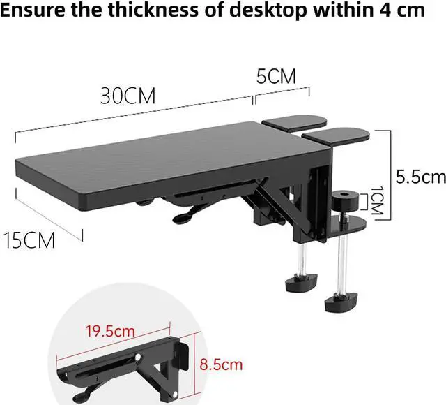 Alt view image 3 of 7 - Ergonomics Desk Extender Tray, 11.8"x5.9" Punch-Free Clamp on, Foldable Keyboard Drawer Tray, Table Mount Arm Wrist Rest Shelf, Computer Elbow Arm Support