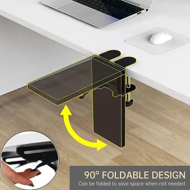 Alt view image 5 of 7 - Ergonomics Desk Extender Tray, 11.8"x5.9" Punch-Free Clamp on, Foldable Keyboard Drawer Tray, Table Mount Arm Wrist Rest Shelf, Computer Elbow Arm Support