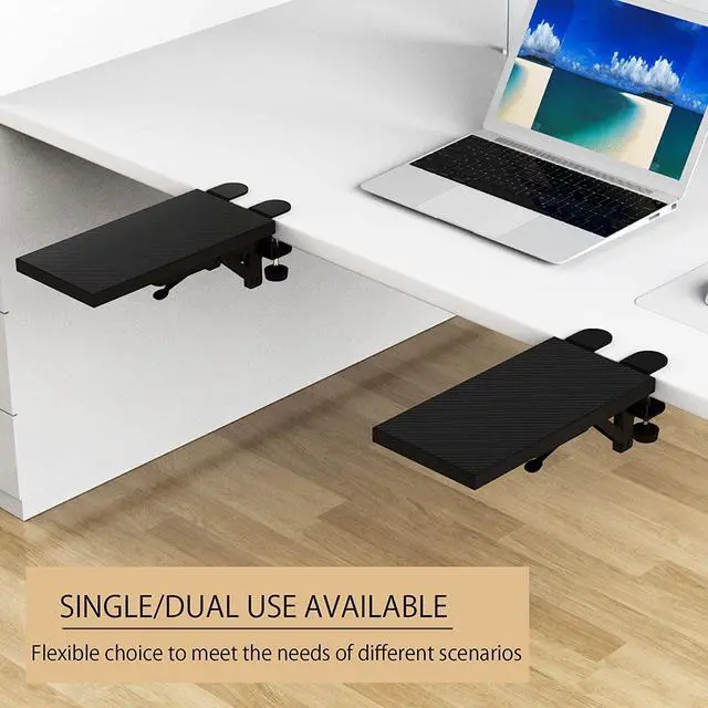 Alt view image 7 of 7 - Ergonomics Desk Extender Tray, 11.8"x5.9" Punch-Free Clamp on, Foldable Keyboard Drawer Tray, Table Mount Arm Wrist Rest Shelf, Computer Elbow Arm Support