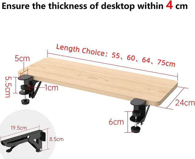 Alt view image 2 of 7 - Ergonomics Desk Extender Tray, 29.5"x9.5" Punch-Free Clamp on, Foldable Keyboard Drawer Tray, Table Mount Arm Wrist Rest Shelf, Computer Elbow Arm Support