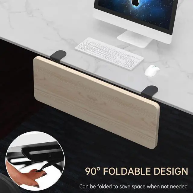 Alt view image 4 of 7 - Ergonomics Desk Extender Tray, 29.5"x9.5" Punch-Free Clamp on, Foldable Keyboard Drawer Tray, Table Mount Arm Wrist Rest Shelf, Computer Elbow Arm Support Walnut