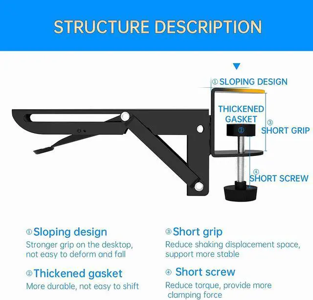 Alt view image 5 of 7 - Desk Extender Clamp for DIY Custom Wooden Desk Extender Board (Board not Included), Punch-Free Clamp on (2 Packs)