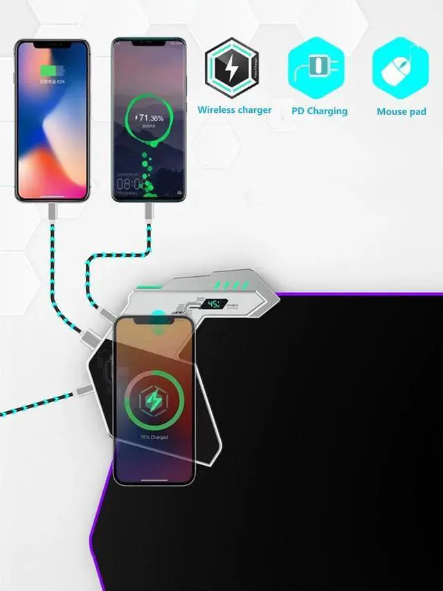 Alt view image 3 of 7 - Alienware RGB Mouse Pad ,31.4" x 11.8" 4mm Thickened 45W QI Wireless Charging RGB 38 Kinds Of Light Effect Keyboard Mouse Pad