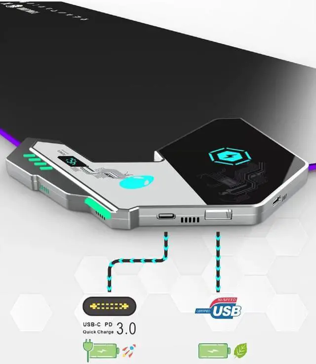 Alt view image 7 of 7 - Alienware RGB Mouse Pad ,31.4" x 11.8" 4mm Thickened 45W QI Wireless Charging RGB 38 Kinds Of Light Effect Keyboard Mouse Pad