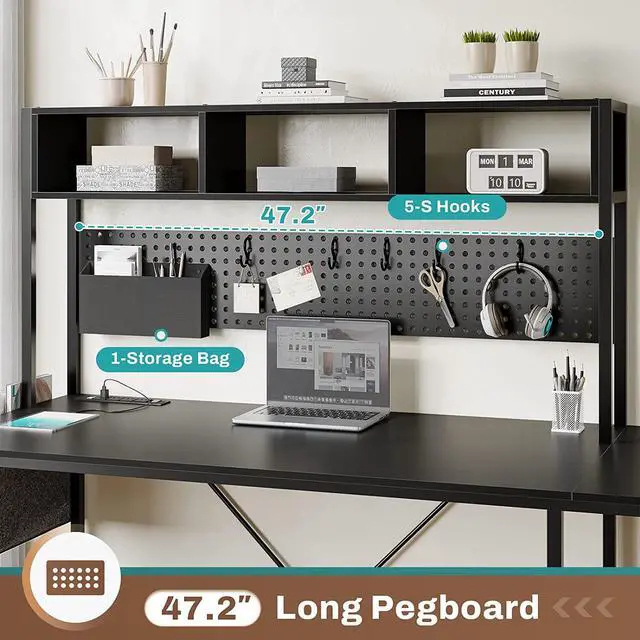 Alt view image 6 of 7 - L Shaped Gaming Desk, Reversible Computer Desk with Power Outlet and Pegboard, Gaming Desk with Led Lights, Keyboard Tray and Storage Bag for Home Office, Black