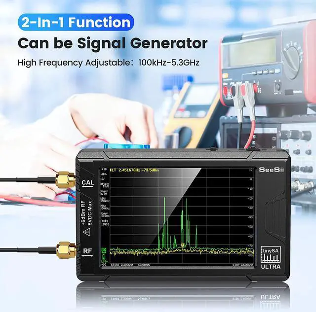 Alt view image 4 of 7 - TinySA Ultra Spectrum Analyzer, SeeSii 4.0 Inch 100kHz to 5.3GHz Handheld Tiny Frequency Analyzer with 32Gb Card, 2-in-1 Signal Generator 100kHz to 800MHz MF/HF/VHF UHF Input,V0.4.5.1