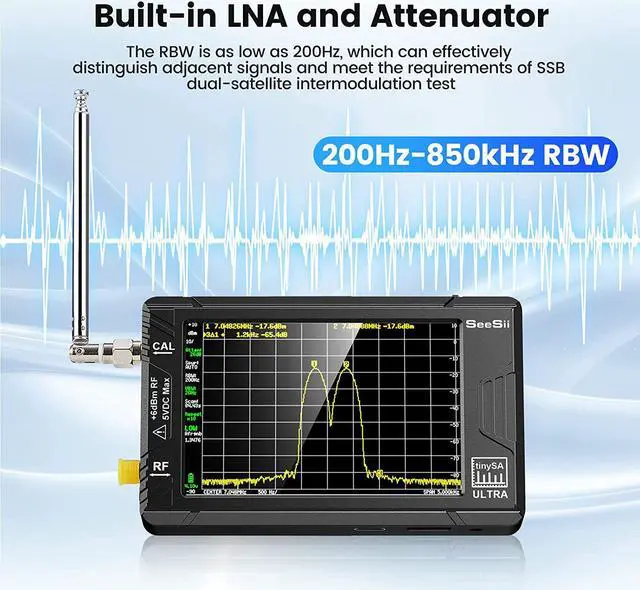 Alt view image 5 of 7 - TinySA Ultra Spectrum Analyzer, SeeSii 4.0 Inch 100kHz to 5.3GHz Handheld Tiny Frequency Analyzer with 32Gb Card, 2-in-1 Signal Generator 100kHz to 800MHz MF/HF/VHF UHF Input,V0.4.5.1