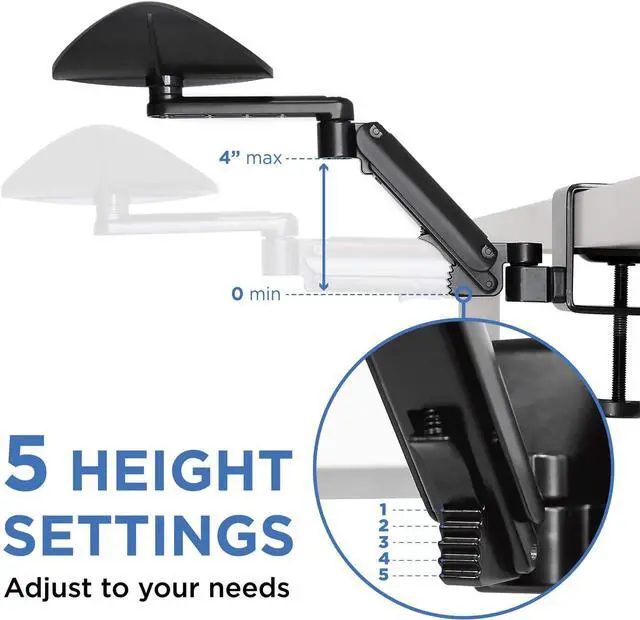 Alt view image 3 of 7 - Adjustable Arm Rest for Desk | Ergonomic Computer Desk Arm | Height Adjustable, Full Motion Elbow Support with Clamp-On Base | Steel Construction