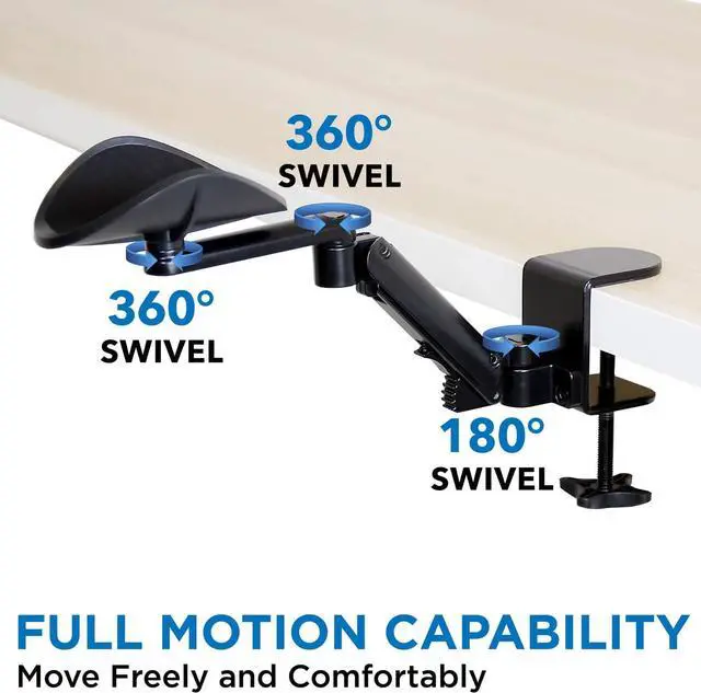Alt view image 5 of 7 - Adjustable Arm Rest for Desk | Ergonomic Computer Desk Arm | Height Adjustable, Full Motion Elbow Support with Clamp-On Base | Steel Construction