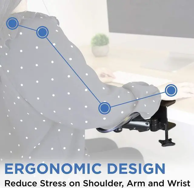 Alt view image 7 of 7 - Adjustable Arm Rest for Desk | Ergonomic Computer Desk Arm | Height Adjustable, Full Motion Elbow Support with Clamp-On Base | Steel Construction
