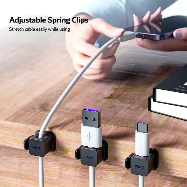 Alt view image 4 of 6 - 6 Pack Cord Organizer, Adhesive Charger Cable Clips, Wire Holder Keeper Organizer, Charging USB Cable Management for Home Office Desk Phone Car Wall Desktop Nightstand (Black)