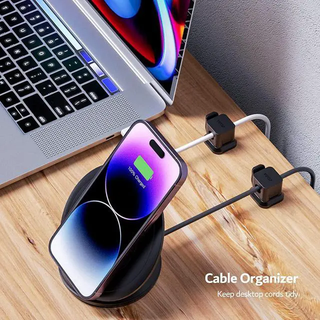 Alt view image 6 of 6 - 6 Pack Cord Organizer, Adhesive Charger Cable Clips, Wire Holder Keeper Organizer, Charging USB Cable Management for Home Office Desk Phone Car Wall Desktop Nightstand (Black)