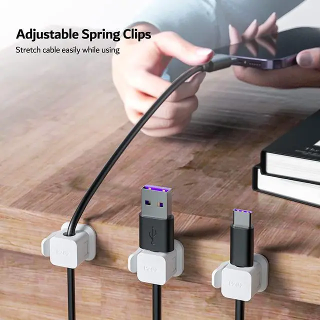 Alt view image 4 of 6 - 6 Pack Cord Organizer, Adhesive Charger Cable Clips, Wire Holder Keeper Organizer, Charging USB Cable Management for Home Office Desk Phone Car Wall Desktop Nightstand (White)