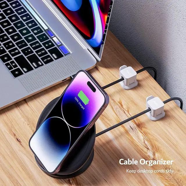 Alt view image 5 of 6 - 6 Pack Cord Organizer, Adhesive Charger Cable Clips, Wire Holder Keeper Organizer, Charging USB Cable Management for Home Office Desk Phone Car Wall Desktop Nightstand (White)