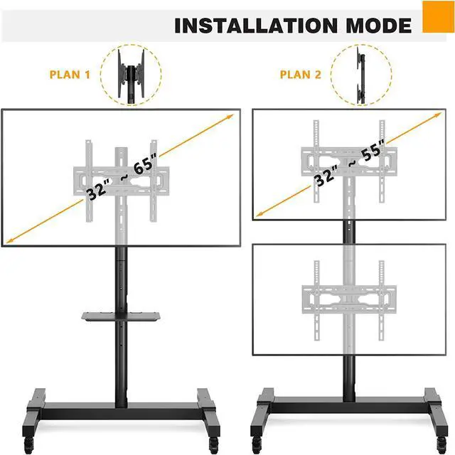 Alt view image 2 of 7 - Rolling/Mobile TV Cart with Wheels for 32 to 55 Inch LCD LED 4K Flat Curved Screen Vertical TVs-Height Adjustable Screen Tilt Rolling TV Stand for 2 TVs with Laptop Shelf Holds Up to 132 lbs