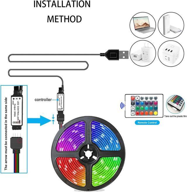 Alt view image 4 of 7 - (2m/6.56ft) LED Strip Lights, USB Powered, SMD 5050 Flexible LED Lights, RGB Cuttable LED Strip Lights with Remote for 40-60in TV Backlight Strip ,Monitor, Computer Case DIY,Game Room Home, Decoration