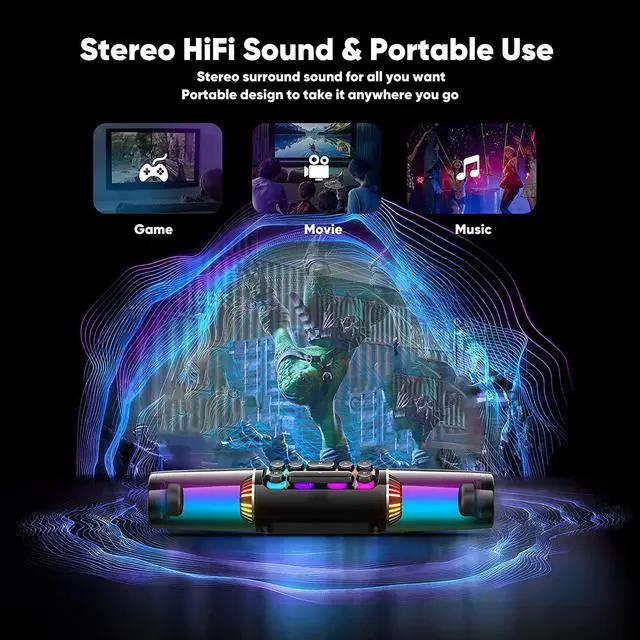 Alt view image 5 of 6 - Computer Speakers, 14" Dynamic RGB Gaming PC Speakers Soundbar Desktop Bluetooth, 16W PC Monitor Sound bar with Subwoofer, Stereo Speaker DC12V Powered 3.5mm AUX for Laptop Tablet