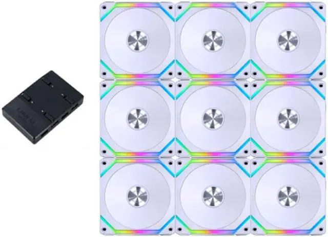 Main image of 9Pack - UNI FAN SL120 V2 RGB Revolutionized Daisy-Chain ARGB Fan 120mm w/controller - White
