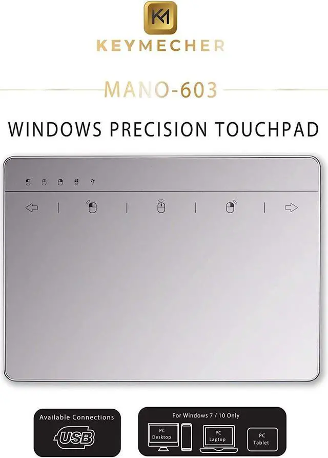 Alt view image 6 of 6 - Multi-Gesture Wired Trackpad for Windows 7 and Windows 10, USB Slim Touchpad Mouse for Computer, Notebook, PC, and Laptop (Aluminum Silver, Support Windows Precision Touchpad)