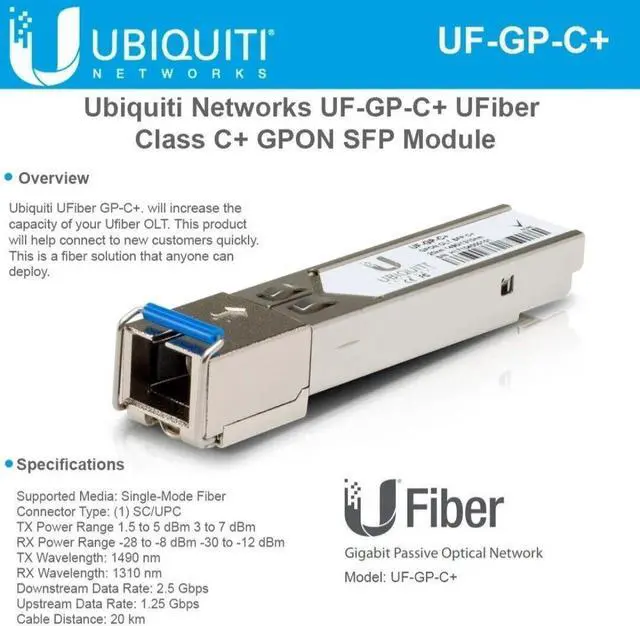Alt view image 2 of 2 - Ubiquiti Networks UF-GP-C+ UFiber Class C+ GPON SFP Module