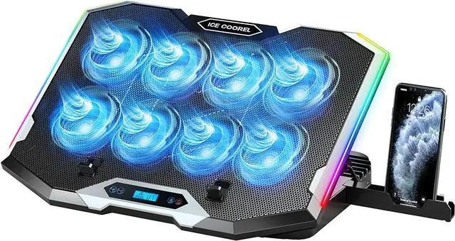 Main image of Gaming Laptop Cooling Pad with 8 Cooling Fans, RGB Laptop Fan Cooling Pad 15-17.3 Inch, Laptop Cooler Stand with 6 Height Adjustable, Cooling Pad for Laptop with Two USB Port + Phone Stand