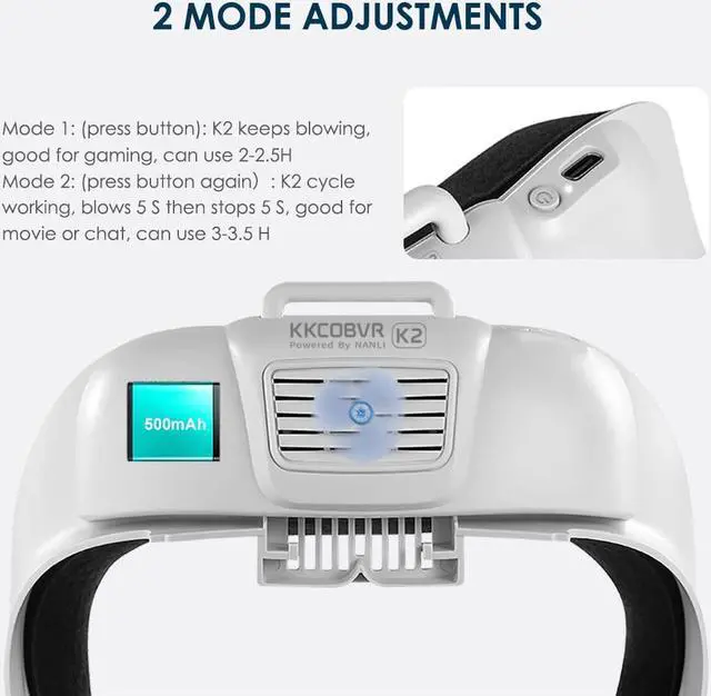 Alt view image 3 of 6 - KKCOBVR K2 Cooling Fan Face Cover with Leather Comfortable Interface Pad Compatible with Quest 2 Accessories, Relieve Lens Fogging and Replace Quest 2 Facial Cover Cushion