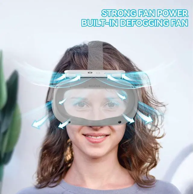 Alt view image 2 of 6 - Cooling Fan Face Cover for Meta/Oculus Quest 2 Accessories, Soft Lycra Cotton Face Cover, Quest 2 Cooling Fan Active Air Circulation Ventilation to Relieve Lens Fogging (2 Speeds)