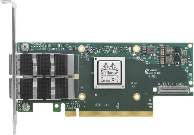 Main image of Mellanox MCX653106A-ECAT ConnectX-6 VPI adapter card, H100Gb/s (HDR100, EDR InfiniBand and 100GbE), dual-port QSFP56, PCIe3.0/4.0 x16, tall bracket Low both