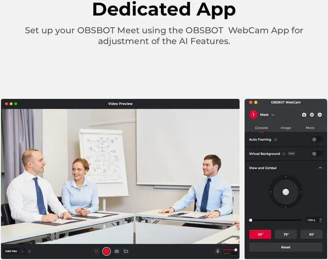 Alt view image 6 of 7 - OBSBOT Meet 1080P 60FPS Webcam, Full HD Auto-Focus & AI-Powered Framing Computer Camera, Background Replacement, HDR, Adjustable FOV, Webcam for Conferencing, Video Calling, Live Sreaming, PC, Laptop