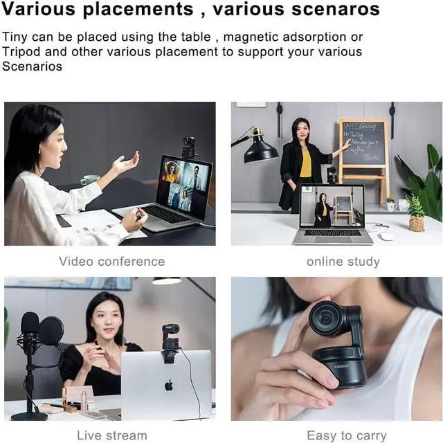 Alt view image 7 of 7 - OBSBOT Tiny PTZ Webcam, AI Tracking Auto-Frame Auto-Exposure Gesture Control Support Windows & MacOS for Online Meeting/Class Live Streaming