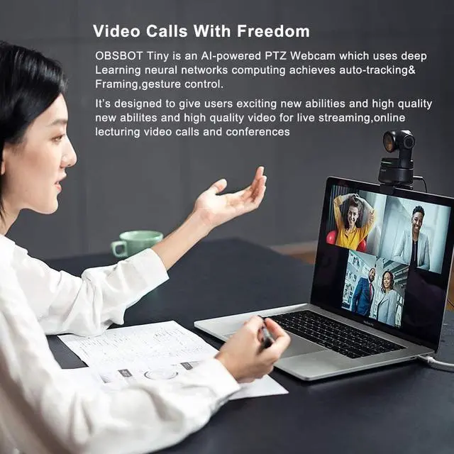 Alt view image 3 of 7 - OBSBOT Tiny PTZ Webcam, AI Tracking Auto-Frame Auto-Exposure Gesture Control Support Windows & MacOS for Online Meeting/Class Live Streaming