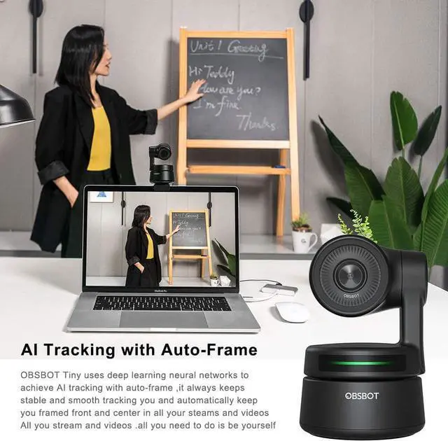 Alt view image 4 of 7 - OBSBOT Tiny PTZ Webcam, AI Tracking Auto-Frame Auto-Exposure Gesture Control Support Windows & MacOS for Online Meeting/Class Live Streaming