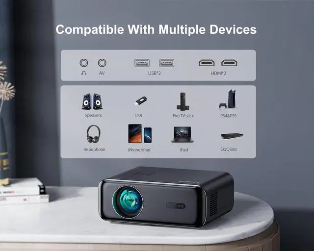 Alt view image 7 of 7 - Auto Focus Projector with WiFi 6 and Bluetooth 5.2, 480 ANSI Projector 4K, WiMiUS P62 Native 1080P Outdoor Movie Projector, Auto 6D Keystone & 50% Zoom, Smart Home Projector for Phone/PC/TV Stick