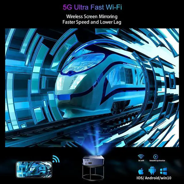 Alt view image 4 of 7 - Native 1080P Projector with 5G WiFi Bluetooth,1000 ANSI 20000L Outdoor Projector 4k,450" Movie Projector Support Zoom,Dolby Audio,FHD Video Projectors Compatible w/TV Stick/iOS/Android/Laptop