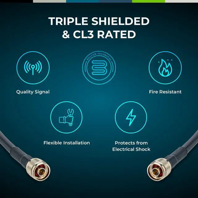 Alt view image 6 of 6 - Bolton400 -LMR400 Equivalent Coaxial Cable 100ft - Heavy Duty Ultra Low Loss Coax Cable 50ohm - N Male to N Male - 100 feet Black - for Home and Commercial Signal Booster Installation