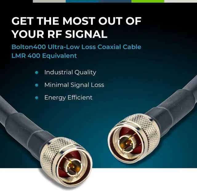 Alt view image 3 of 6 - Bolton400 -LMR400 Equivalent Coaxial Cable 100ft - Heavy Duty Ultra Low Loss Coax Cable 50ohm - N Male to N Male - 100 feet Black - for Home and Commercial Signal Booster Installation