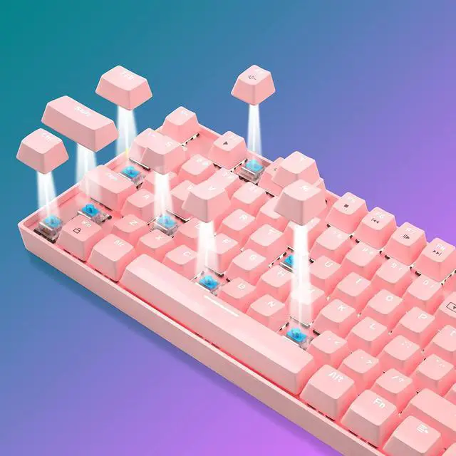 Alt view image 3 of 6 - Mechanical Gaming Keyboard and Mouse Combo & Large Mouse Pad,Mechanical Keyboard 87 Keys Small Compact LED Backlit - Wired USB Gaming Keyboard with Blue Switches, for Windows Pink White Light
