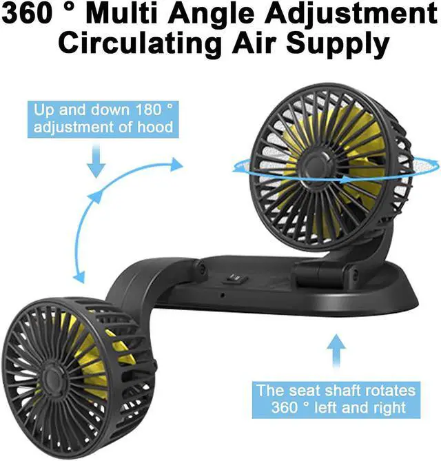 Alt view image 4 of 7 - Car Fan, 12V Electric Car Cooling Fan 360 Degree Rotatable Telescopic Dual Head That Plugs Into Cigarette Lighter&Low Noise Automobile Fan for Car Sedan Truck SUV RV, black